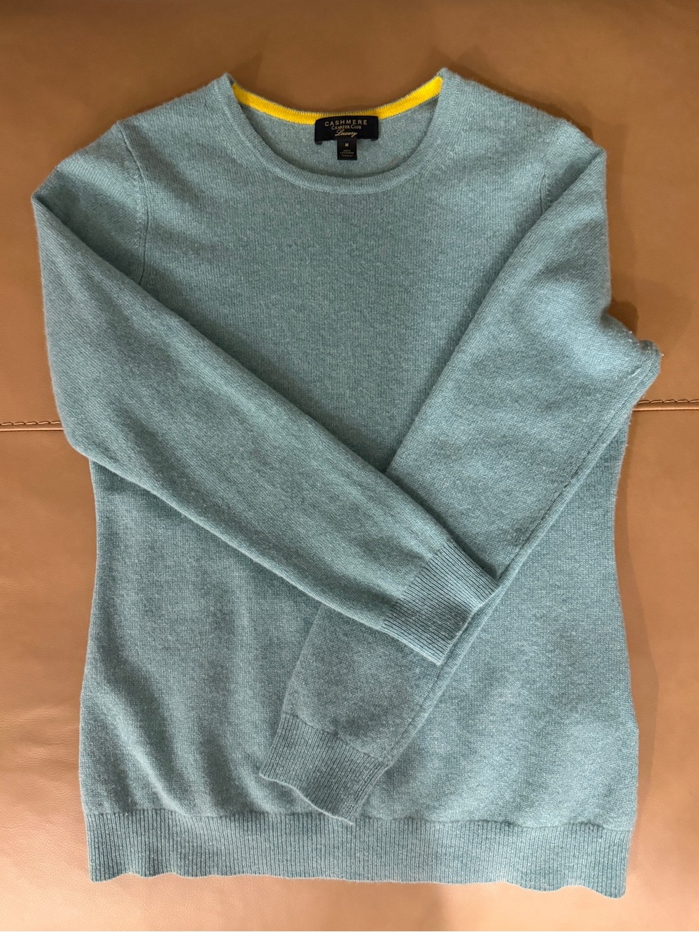 Cashmere Blend Crewneck Sweater in Teal with Contrast Trim